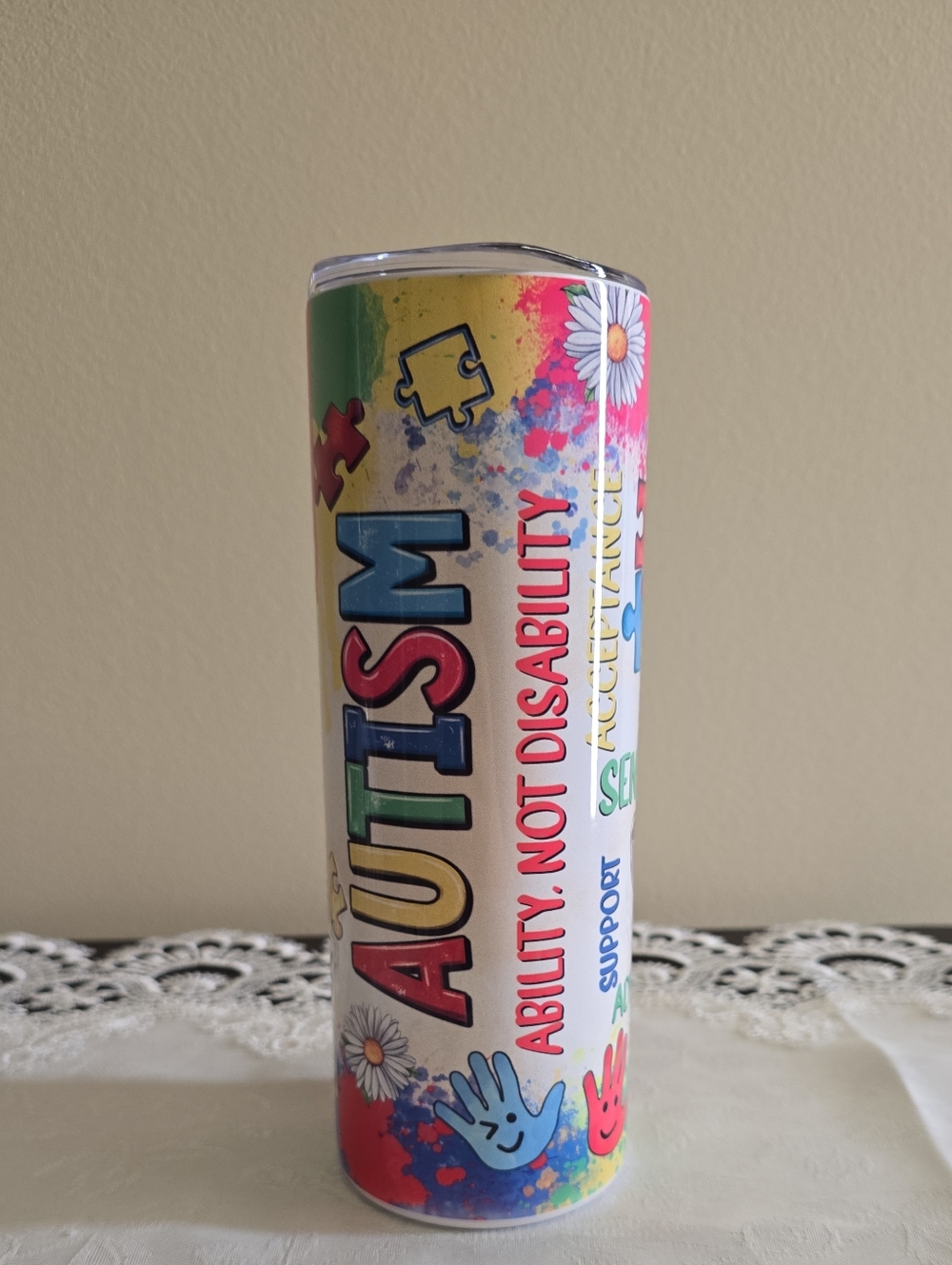 Autism Awareness Tall Tumbler - Colorful Puzzle Design